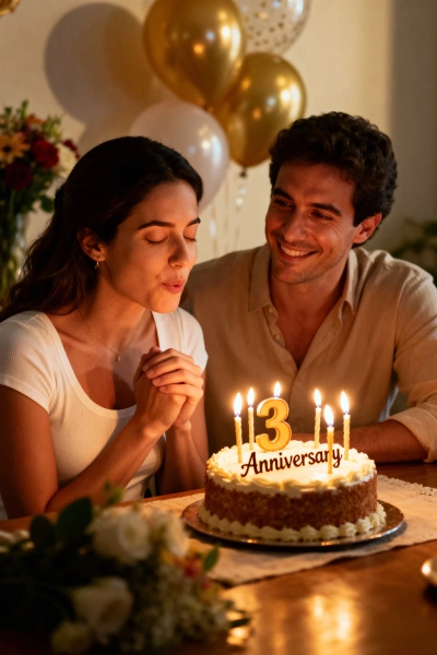 Couple celebrating their anniversary with candles.