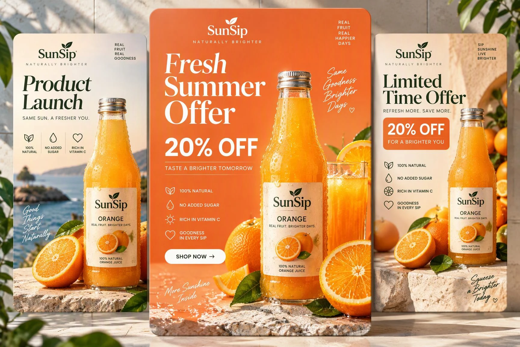 Orange juice marketing poster variations