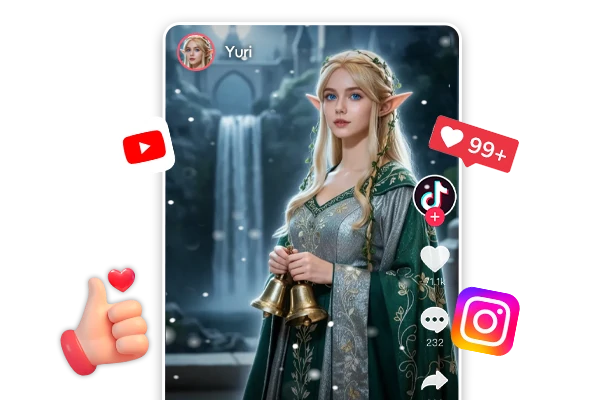 Smartphone mockup displaying vertical elf portrait in 9:16 format