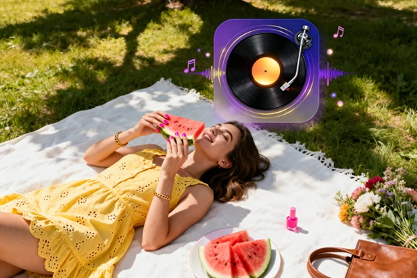 AI music generation process visualization with waveforms and instrumental layers