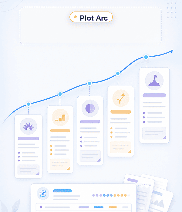 Plot arc board with conflict and turning-point markers for a recommendation thumbnail