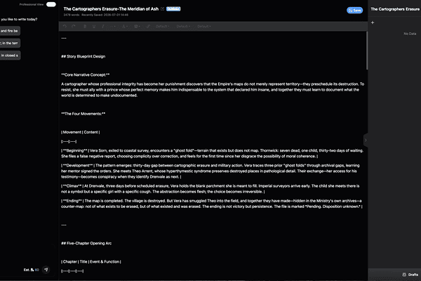 SeaBell AI Book Writer workspace with assistant output, chapter editor, and reusable story assets
