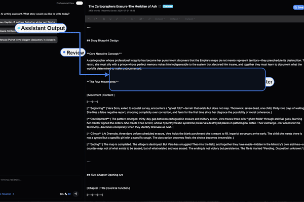 Chapter editor with a highlighted opening scene and an Insert action cue