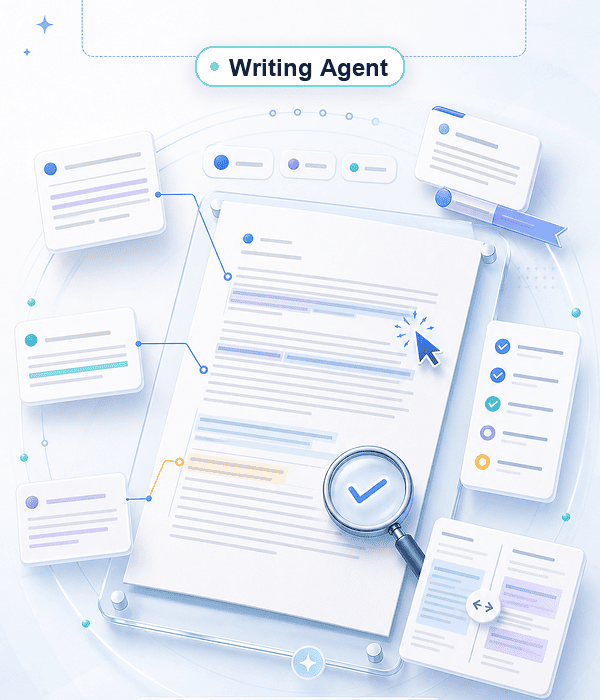 Model-assisted writing thumbnail for AI Writing Agent without five-model details