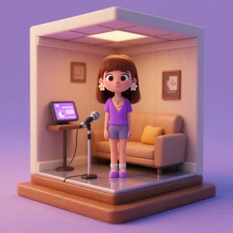 Figur mit Blumen in Modellraum und Mikrofon