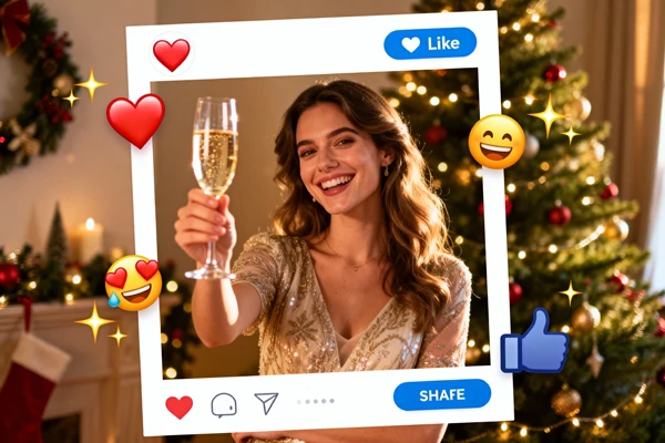 Family creating personalized Christmas celebration video keepsakes