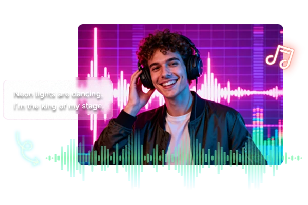 Text prompt turning into a full song waveform in an AI music generator interface