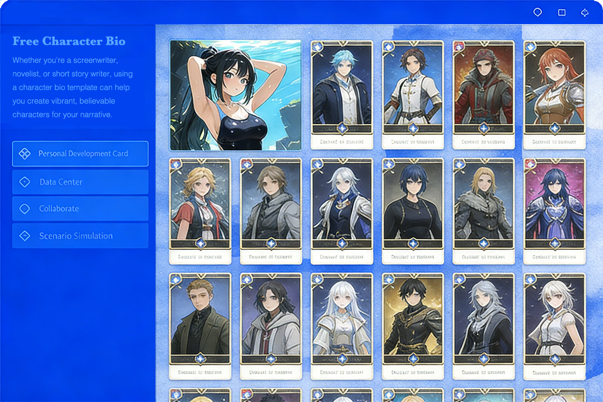 Centralized character cards management interface for novel writers
