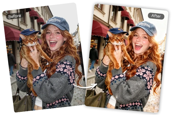 Before and after comparison of applying viral Instagram flash filter