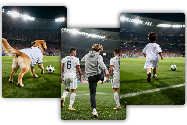 Kid and pet becoming football stars on the World Cup pitch with AI