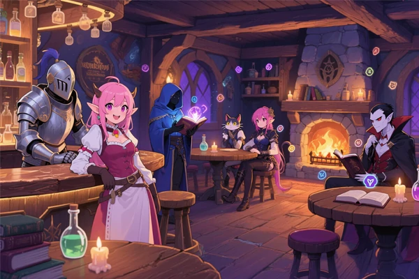 AI Characters in A Dark Fantasy Tavern Roleplay Scene