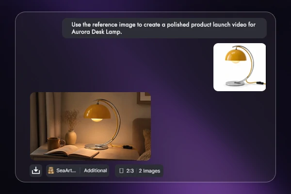 Aurora desk lamp reference image turned into launch video