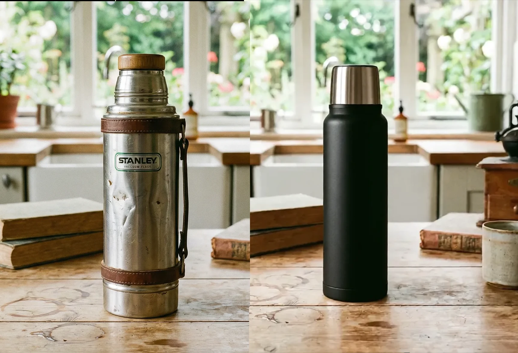 alte und neue Thermoskannen in der Küche