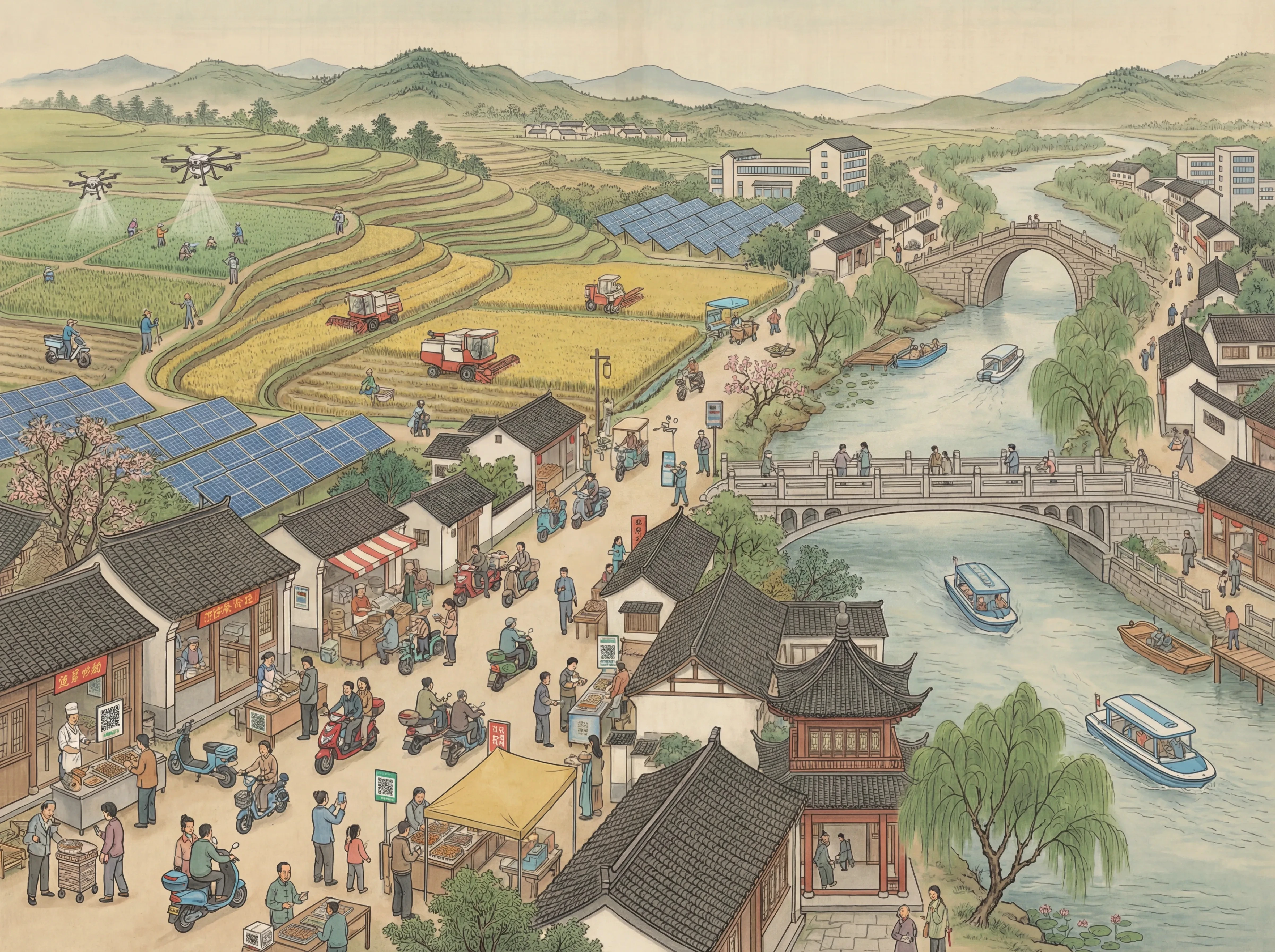 Kırsal alan, tarım ekipmanı, güneş panelleri