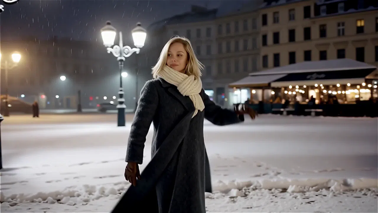 snowy night scene in open area