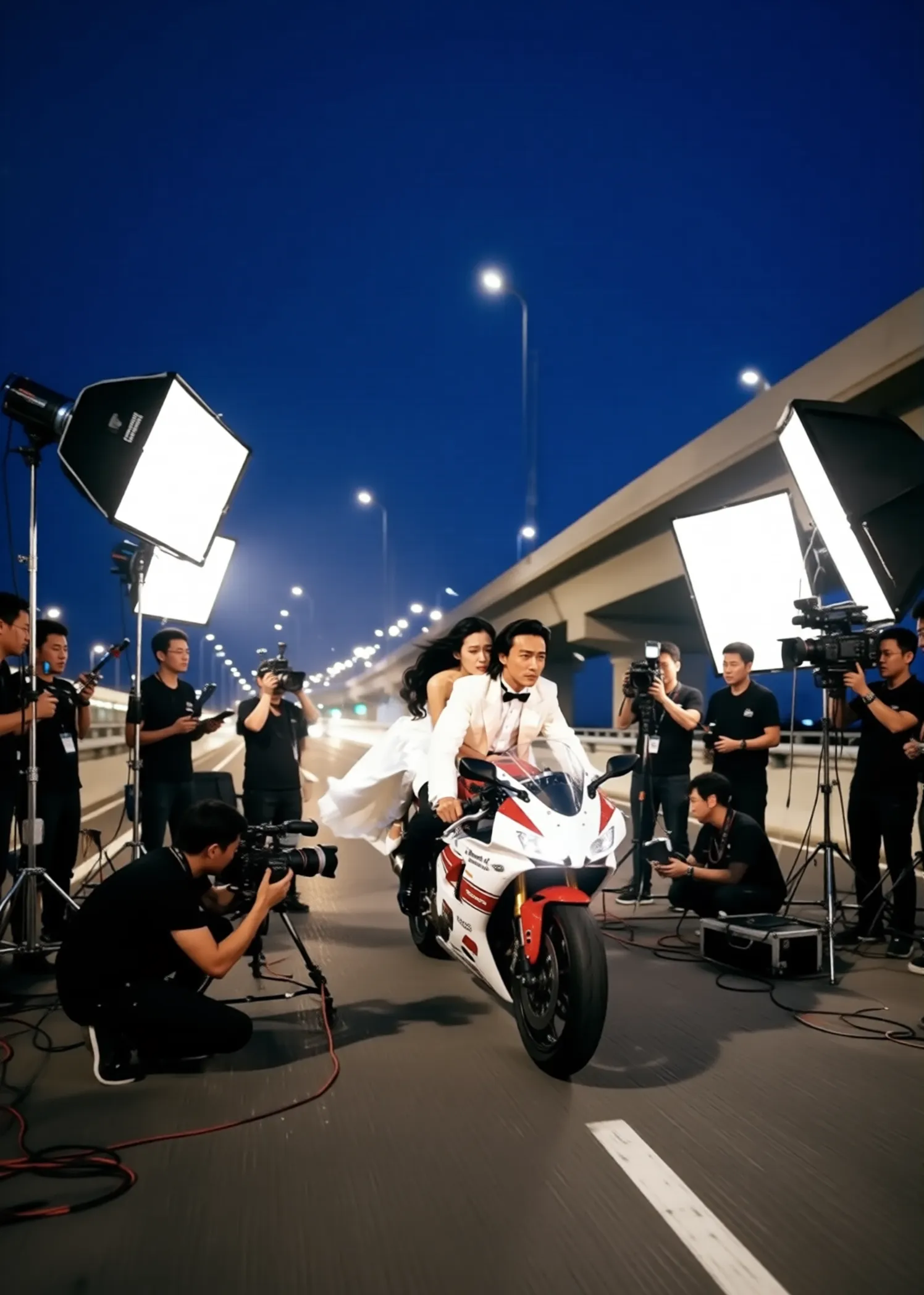 gece motosikletli düğün fotoğraf çekimi