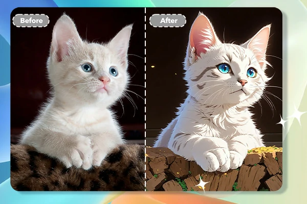 Cartoonizar gato antes e depois