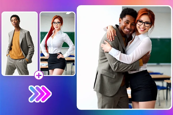 Efeito antes e depois do gerador de vídeos de abraços