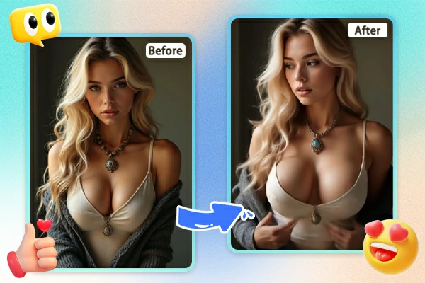 Before and after comparison using AI breast expansion