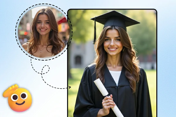 Convert an ordinary photo to a professional graduation photo with AI