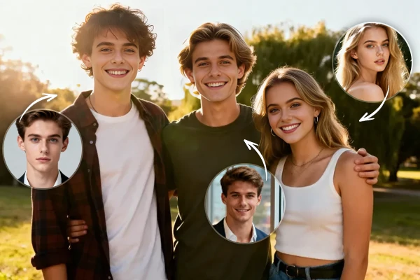 Troca de rostos em fotos de grupo de forma criativa e para múltiplos rostos