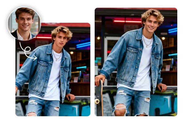 Troca de rosto com IA online de personagem de anime 2D