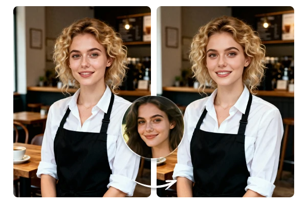 Troca de rosto em foto grátis de celebridade com IA