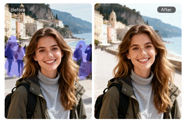 Remover objetos indesejados da imagem antes e depois