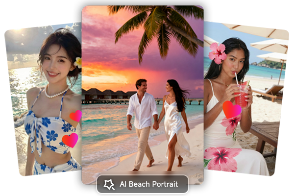 Summer style beach portraits with natural light and tropical atmosphere