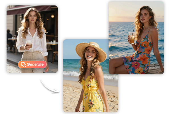 Everyday photo transformed into various beach vacation photos