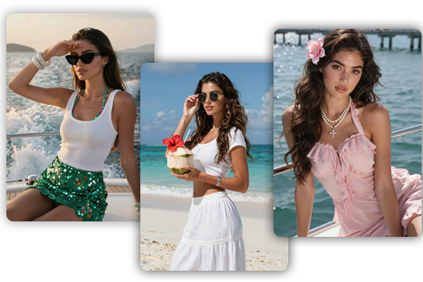 Different beach outfits generated with AI