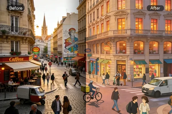 Convert a landscape image to Studio Ghibli style
