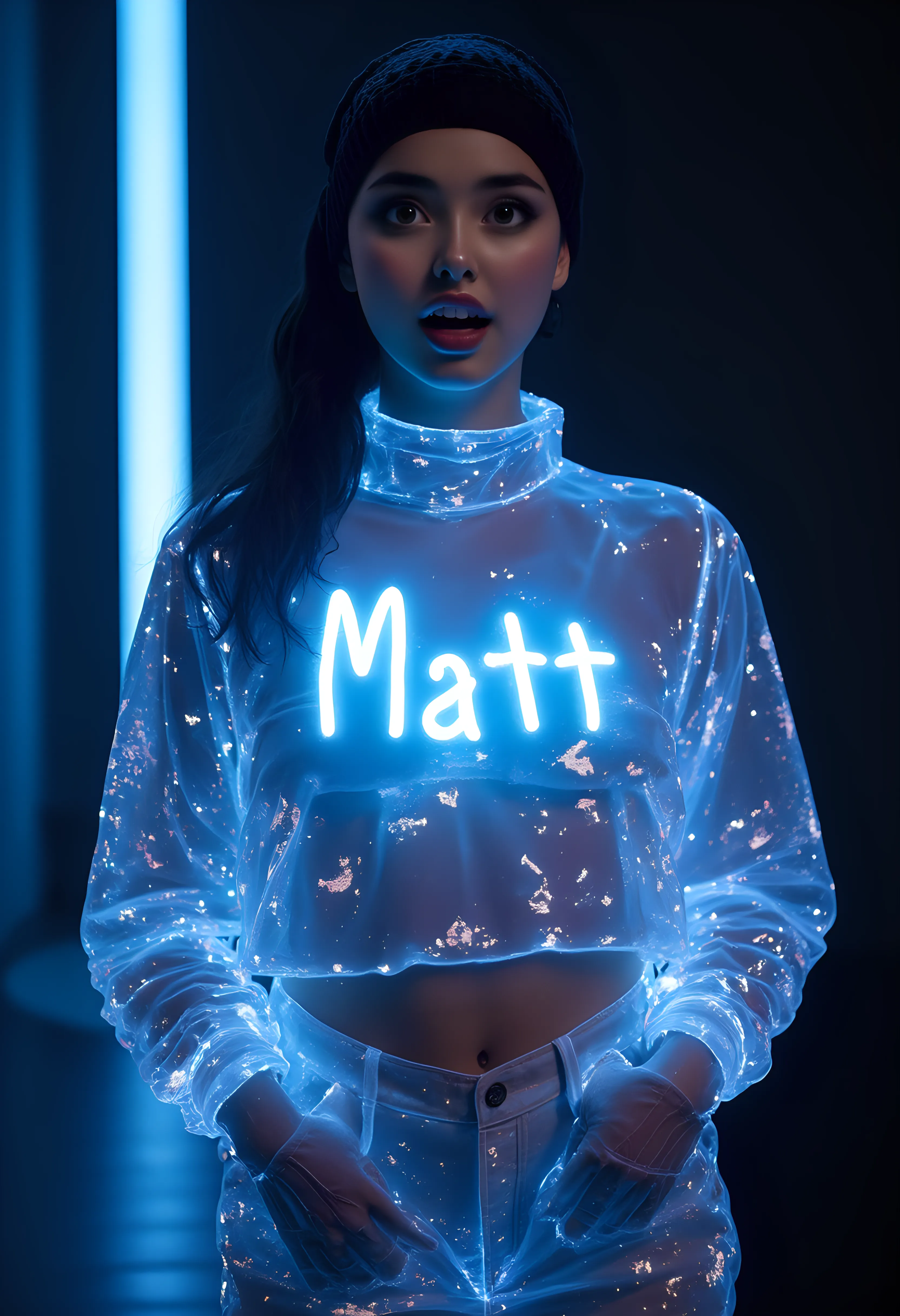 Conjunto neón con letras brillantes