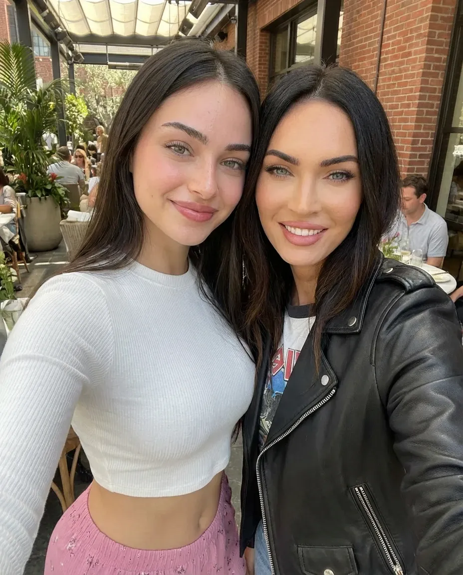 leather jacket and white crop top at cafe
