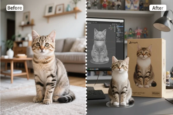 Convierte una imagen de gato en una figura 3D