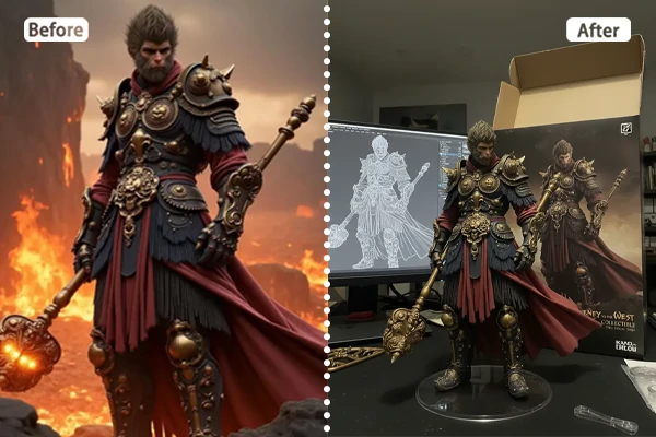 Convierte el personaje de Black Myth Wukong en una figura AI