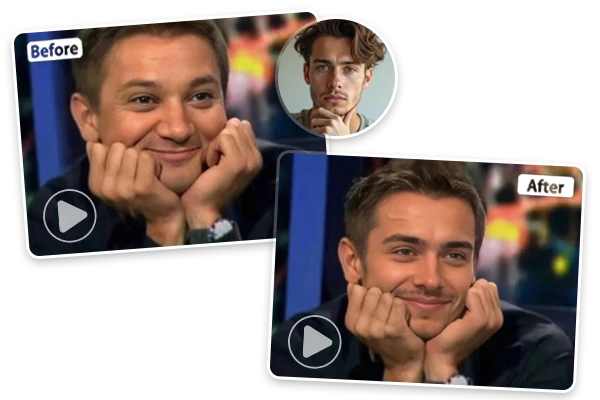 Sosyal medya için önce-sonra yüz değiştirme karşılaştırması