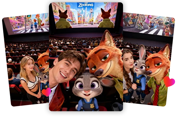 Group photo with Zootopia characters and filter effect