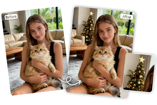 Add Xmas Tree to Photo with AI Before and After