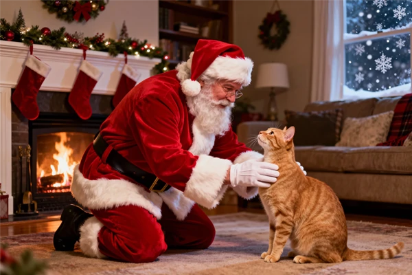 Santa Claus hugs a pet