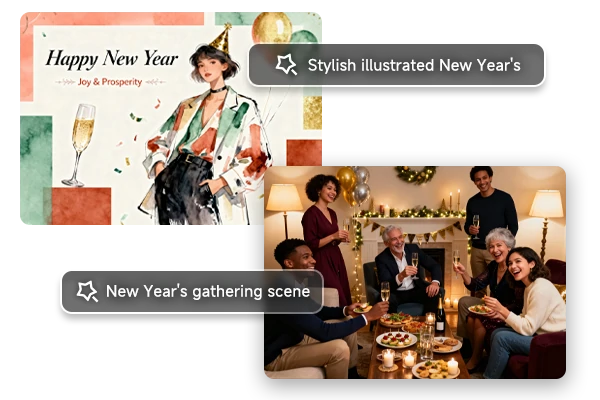 텍스트에서 맞춤형 AI 새해 이미지 디자인하기