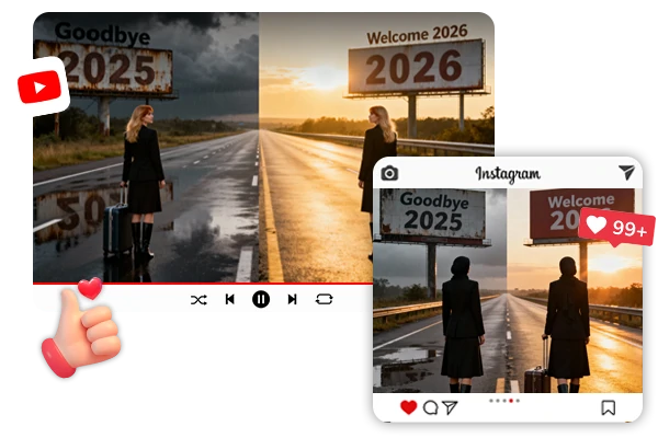 AIの新年動画をソーシャルメディアでシェア