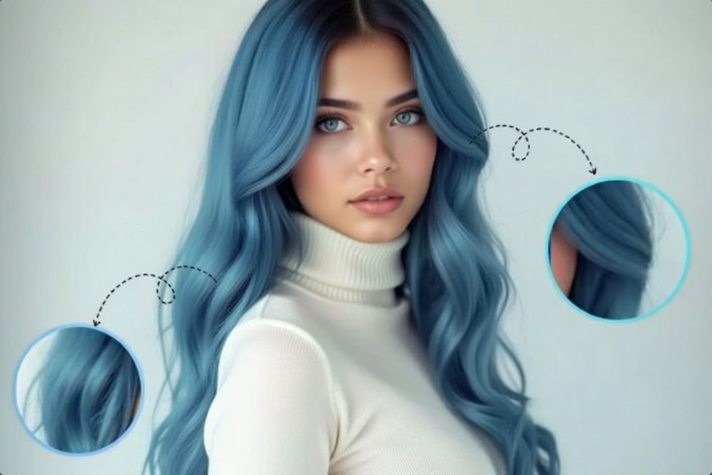 Realistic AI-generated blue hair color