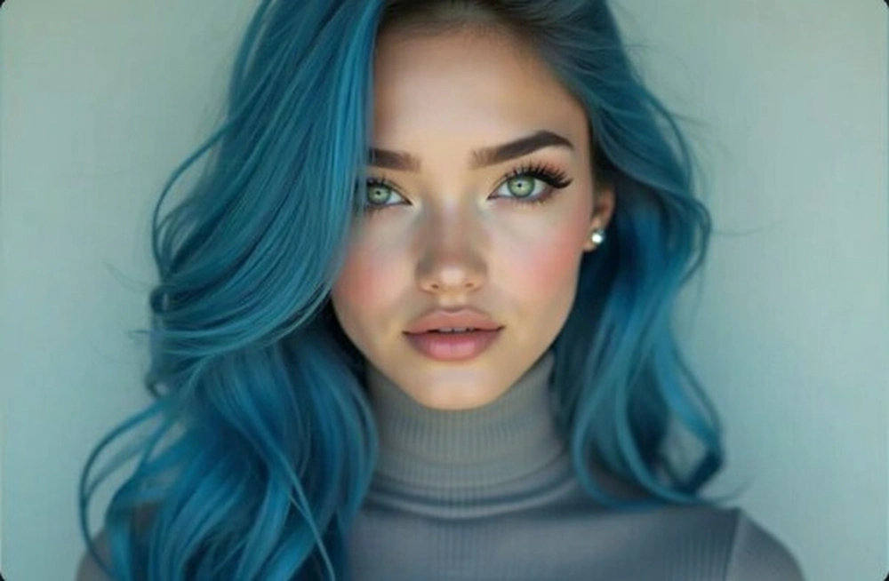 Blue hair created with SeaArt AI's virtual hair color tool.