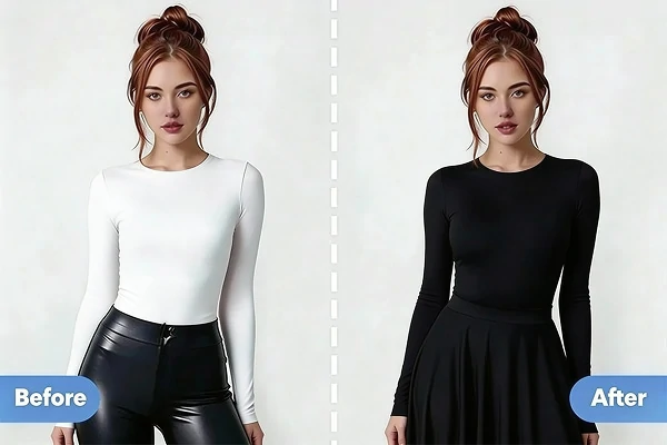 Replace the clothes in the photo with a bikini using AI