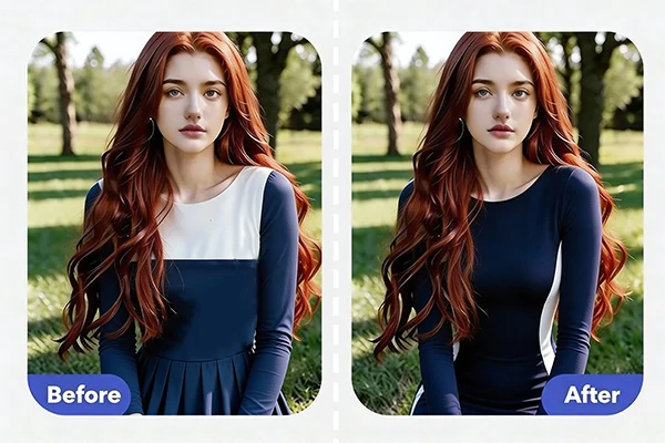 Replace the clothes in the photo with a bikini using AI