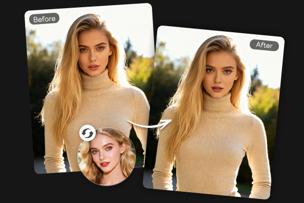 Before and after comparison of AI head swap
