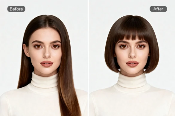 before-and-after comparison of short hair