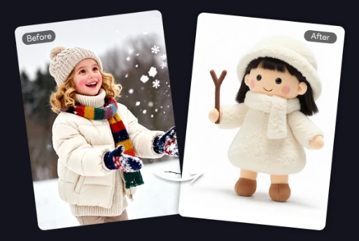 Before and after using the Jellycat AI generator