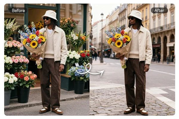 Replace the background of an image with AI inpainting tool